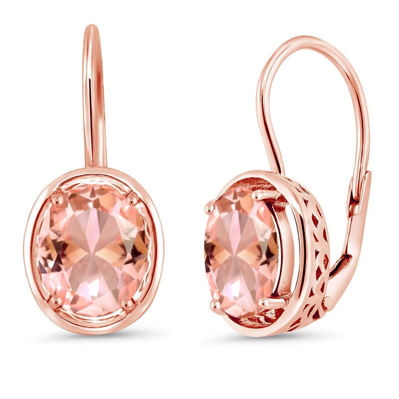Gem Stone King 18K Rose Gold Plated Silver Peach Nano Morganite Earrings For Women | 4.00 Cttw | Oval 9X7MM - Image 1